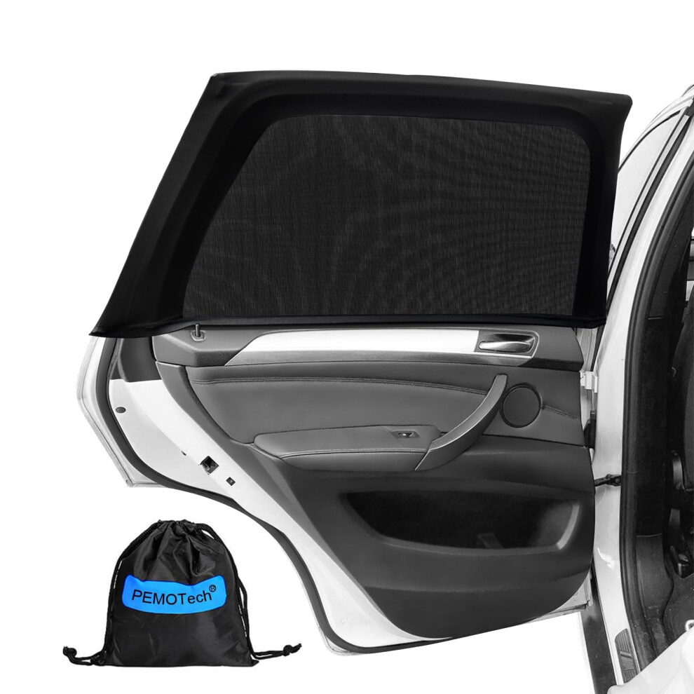 Pemotech Car Window Shades For Baby 2 Pack - Stretchable & Breathable Spandex Car Sun Shade For Baby - Uv Sun & Mosquito Protection For