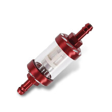 Motorcycle Inline Fuel Filter Red Alloy RustProof Glass Tube for ATV Scooter Engine Protection