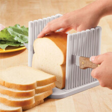 Adjustable Bread Slicer with Thickness Control, Foldable Cutting Guide and Builtin Crumb Tray, White