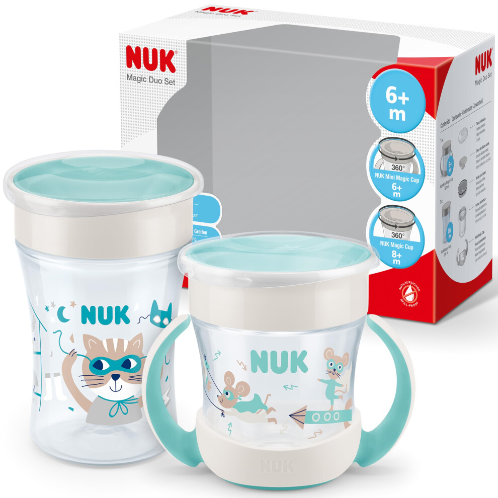 Nuk Magic Cup & Mini Magic Sippy Cup Duo Set | 360? Anti-Spill Rim | 6+ Months | Leak-Proof & Bpa-Free | 160 Ml & 230 Ml | Mint