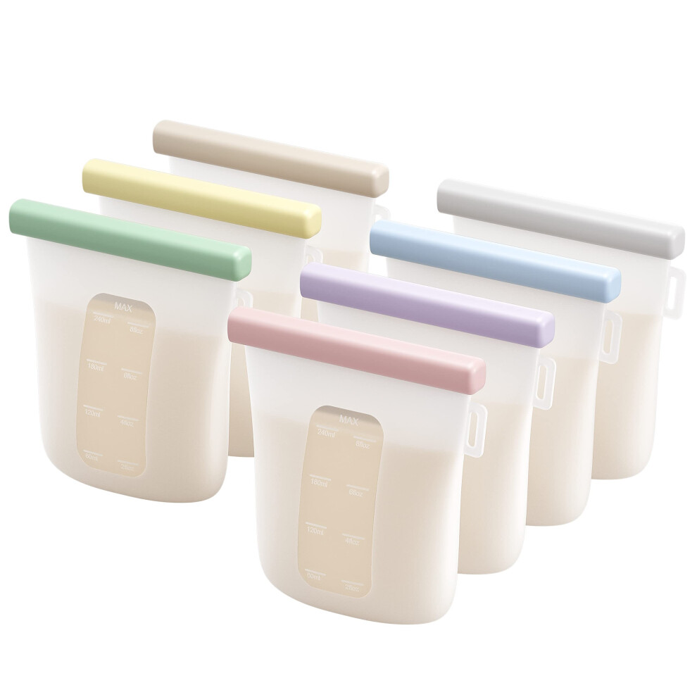 Nuliie 7 Pcs Silicone Breastmilk Storage Bags Reusable, Double Leak-Proof Breastmilk Freezer Bags, Bpa Free 8Oz/240Ml Self-Standing Milk Bags For