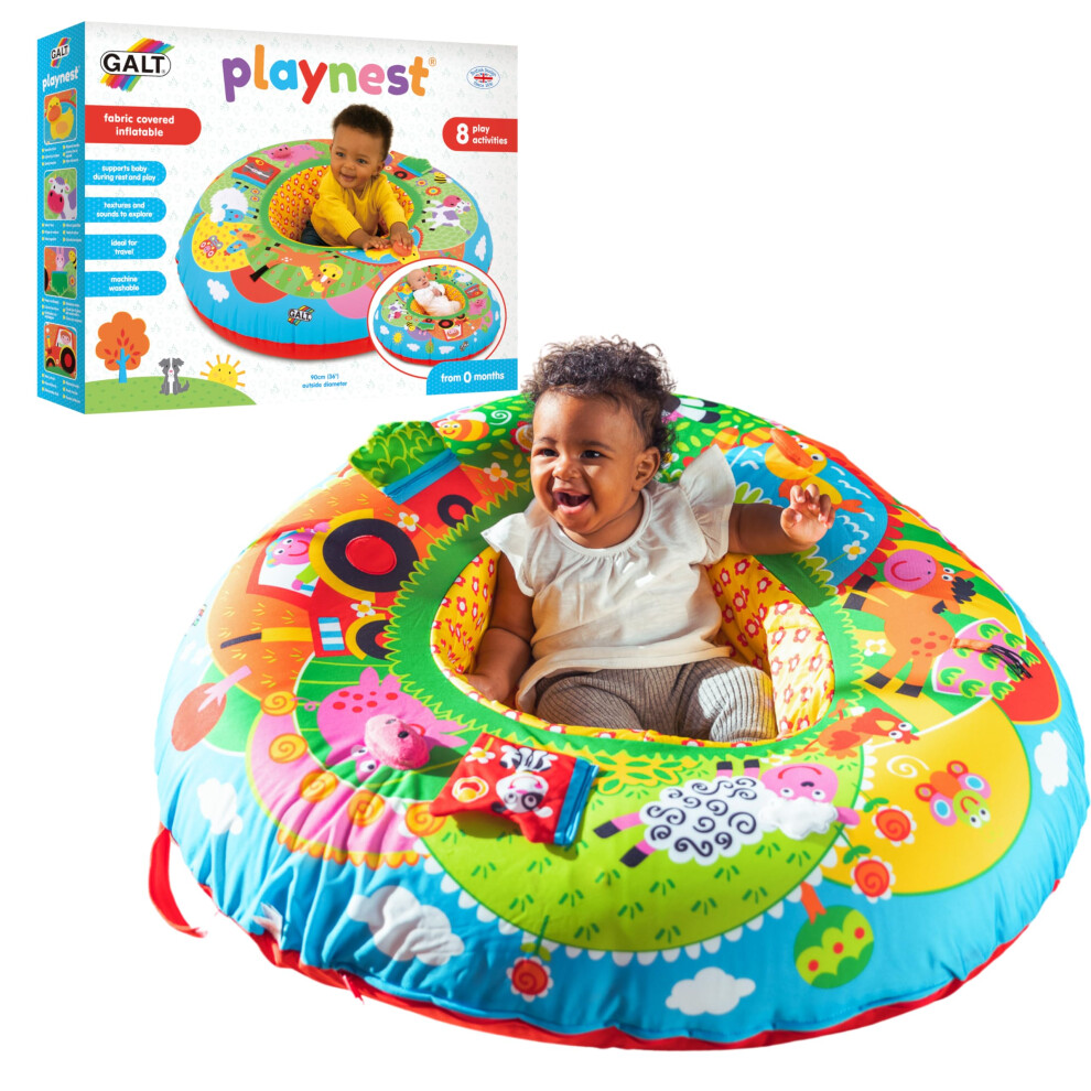 Playnest, Farm - Baby Sit Me Up With Inflatable Ring, Head & Neck Support, 8 Sensory Activities, 90Cm Diameter & Machine Washable Cover - Easy Galt