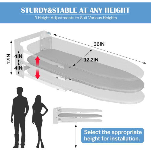 Wall Mounted Folding Ironing Board Adjustable Height with HeatResistant Cover for Small Spaces 1
