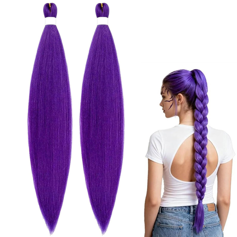 26 Inch Purple Braiding Hair Extensions 2 Pack PreStretched Synthetic Soft Fiber for Cosplay