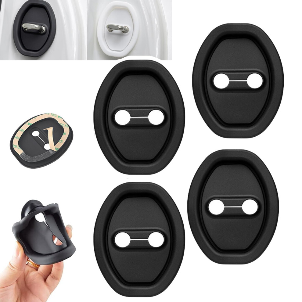 Car Door Lock Cover Silicone Noise Reduction Guard Waterproof Scratch Protection 4Pcs Black 9070919968389