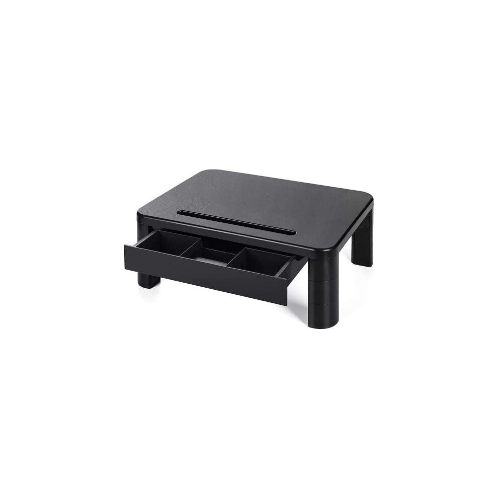 Loryergo Monitor Stand For Desk, Height Adjustable W/Drawer, Computer Stand W/Cellphone Holder, Monitor Riser, Small Printer Stand, Monitor Stand