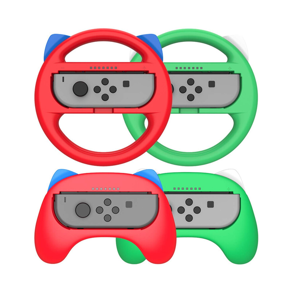 Steering Wheel And Joycon Grip Set For Nintendo Switch Mario Kart, Ergonomic Design, And Red/Green 9174973488477