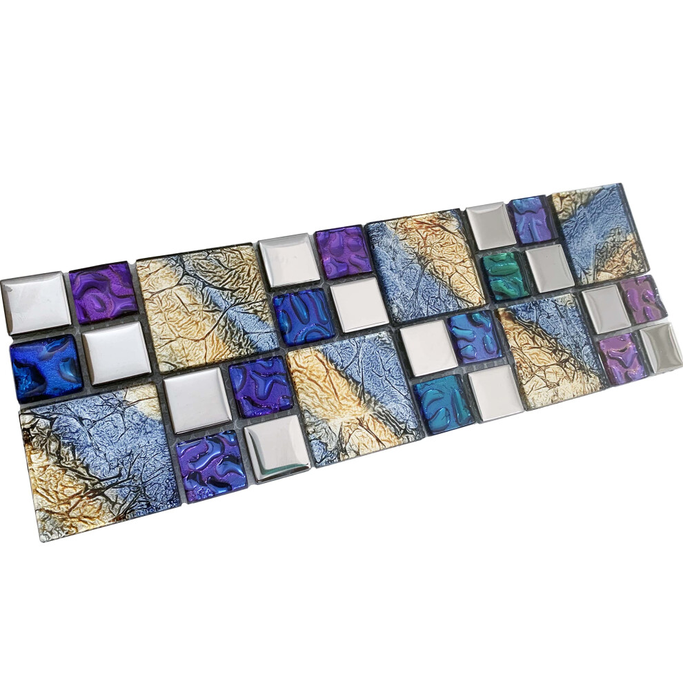 Chrome Glass Mosaic Tile 3X12 Sample With Iridescent Metallic Shine For Kitchen Backsplash Or Bathroom Wall 9044945406719