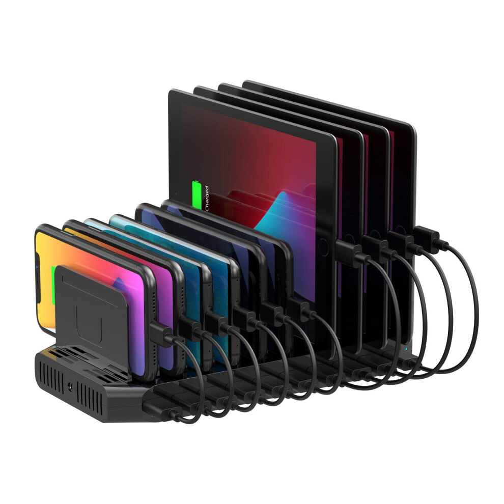 Unitek 60W Usb Charging Station, 10 Ports Multi Charging Station With Adjustable Dividers And Smart Ic, Multiple Device Charger Station For Cell 8000003379525