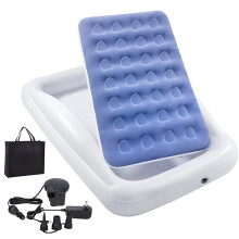 Inflatable Kids Travel Bed Toddler Air Mattress Set - Portable Blow Up Mattress Sleeping Bed Cot with Security Bed Rails and Electric Pump Ideal for