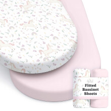 Baby Bassinet Sheets for Boy, Girl (Unicorn) 2-Pack - Fitted Bedside Bassinet Sheets - Buttery Soft Cotton Blend for Standard Mattress Pad -