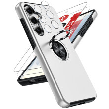 LeYi for Samsung Galaxy S25 FE Phone Case with 2 Tempered Glass Screen Protector, 2 Camera Lens Protector and Invisible Metal Ring Stand Holder,