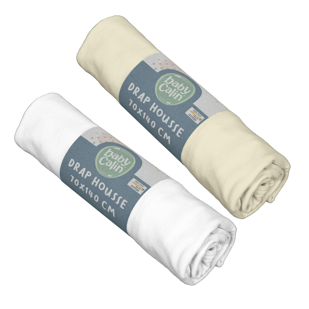 Set Of 2 Fitted Sheets 70X140x17cm /Ecru Certified Oeko-Tex White Babycalin
