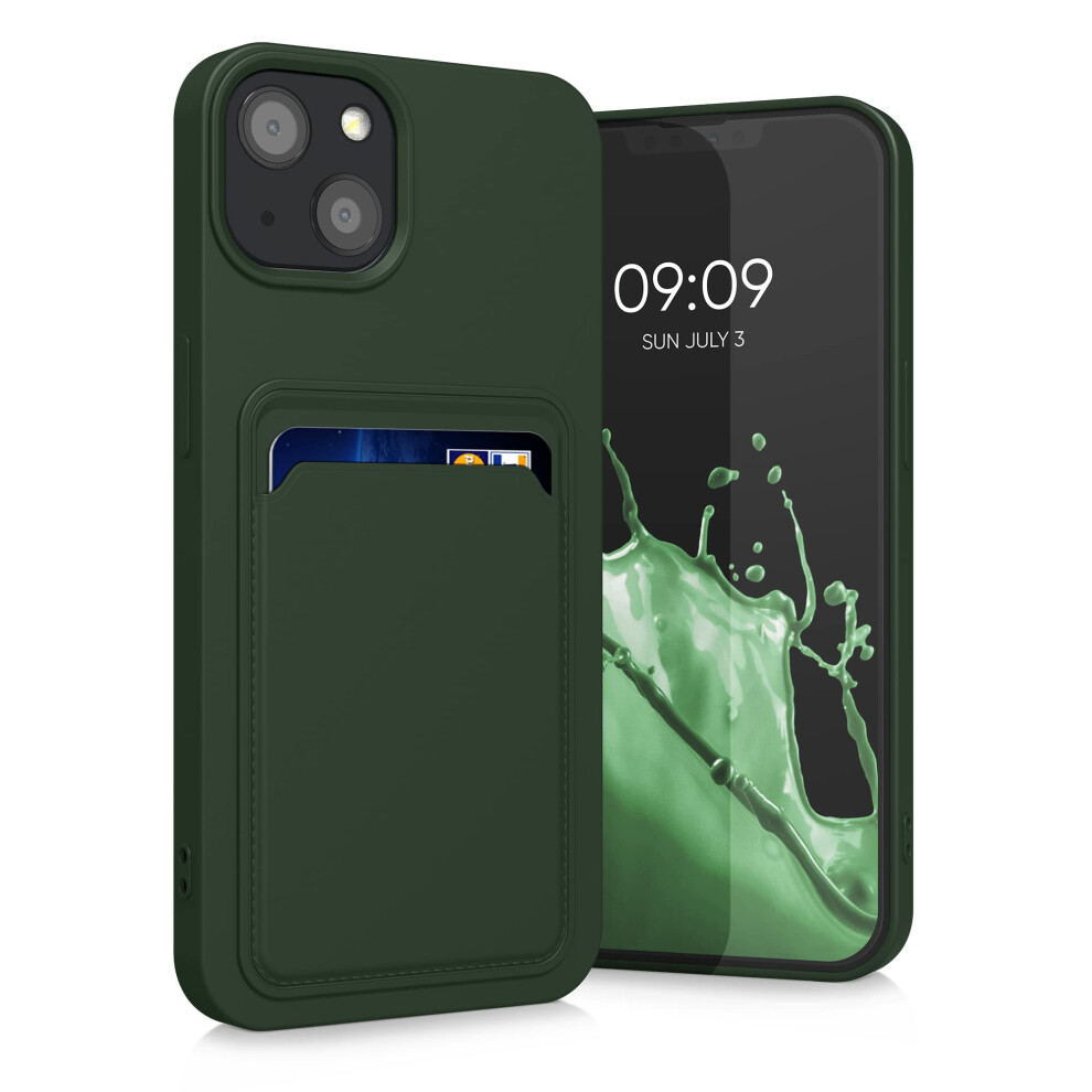 Kwmobile Case Compatible With Apple Iphone 13 Case - Tpu Phone Cover With Credit Card Holder - Dark Green 4063004381588