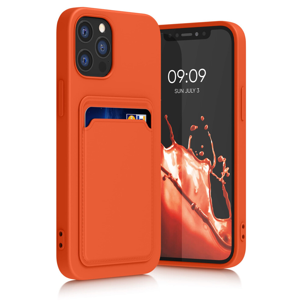 Kwmobile Case Compatible With Apple Iphone 12 / Iphone 12 Pro Case - Tpu Phone Cover With Credit Card Holder - Orange 4255620328188