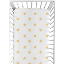 Sweet Jojo Designs White and Yellow Boho Sun Boy or Girl Fitted Crib Sheet Baby or Toddler Bed Nursery - Mustard Bohemian Celestial Sky Desert
