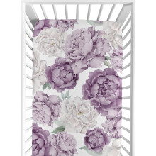 Sweet Jojo Designs Baby Cot Bed Sheets Boho Shabby Chic Floral Newborn Nursery Toddler Bedroom Standard Mattress Purple Ivory Bohemian Style