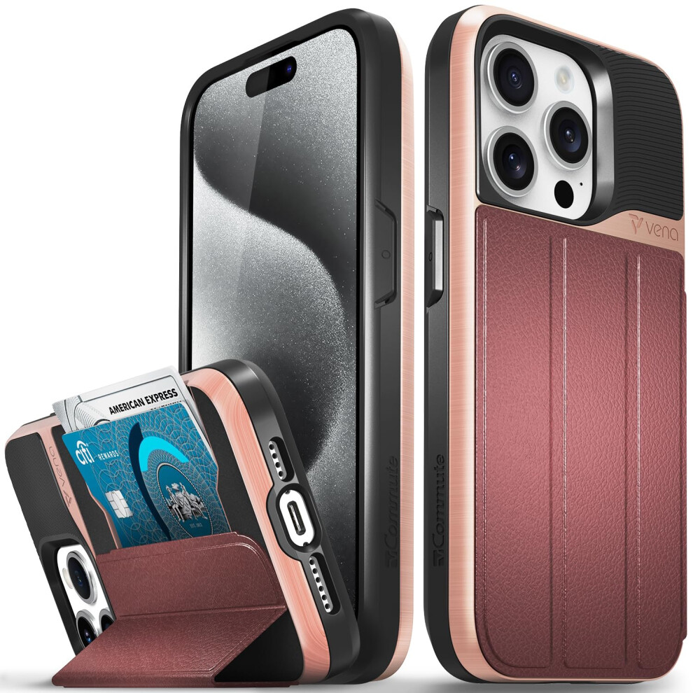 Photos - Case VENA vCommute for iPhone 15 Pro Wallet ,  Flip Leather Cover Slot Card Holder with Kicks[Military Grade Drop Protection]