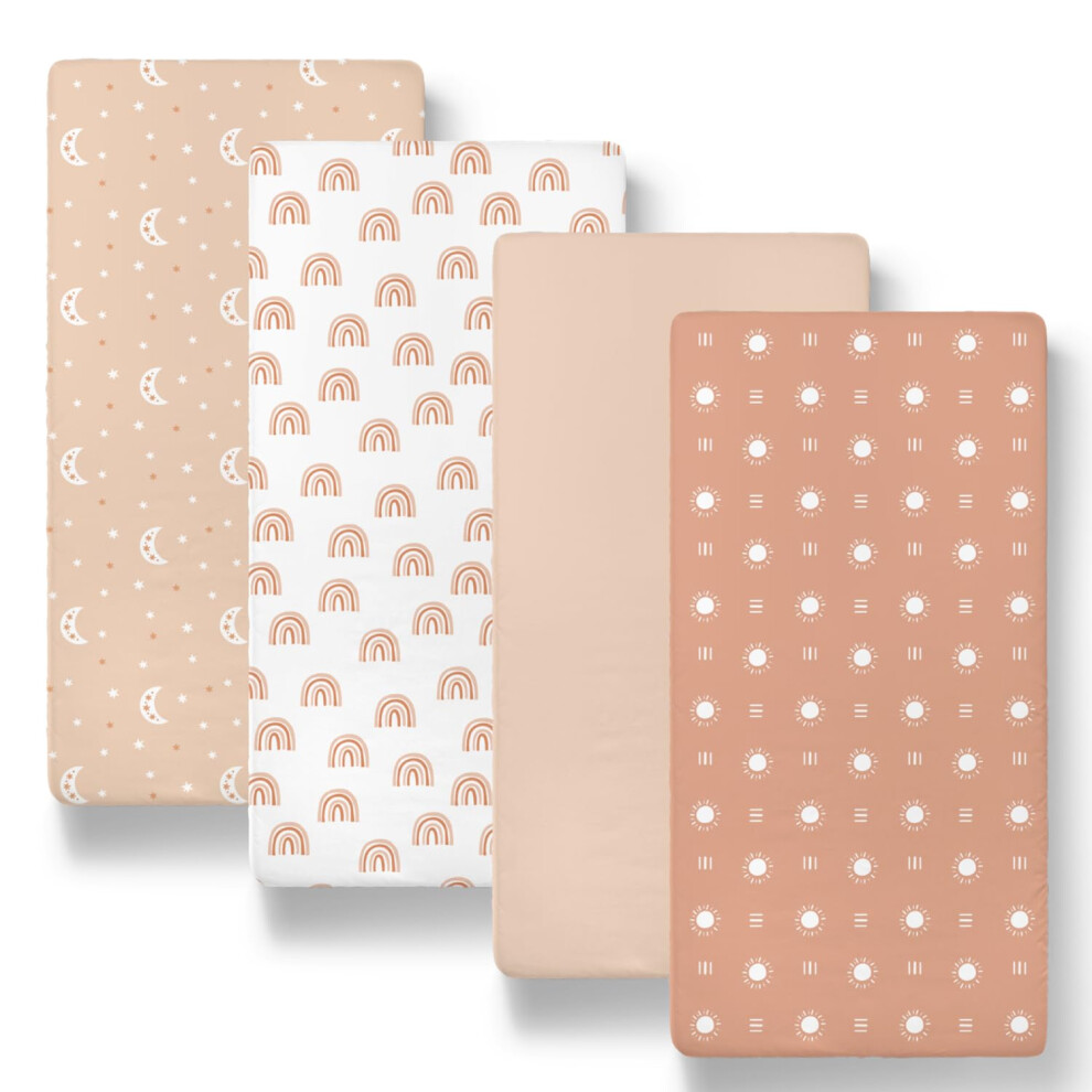 Baby Bassinet Sheets 4-Pack For Girl Or Boy - Soft, Oval & Fitted Baby Girls Or Boys Sheet, Rectangle, Fitted Covers For Crib, Halo The Peanutshell