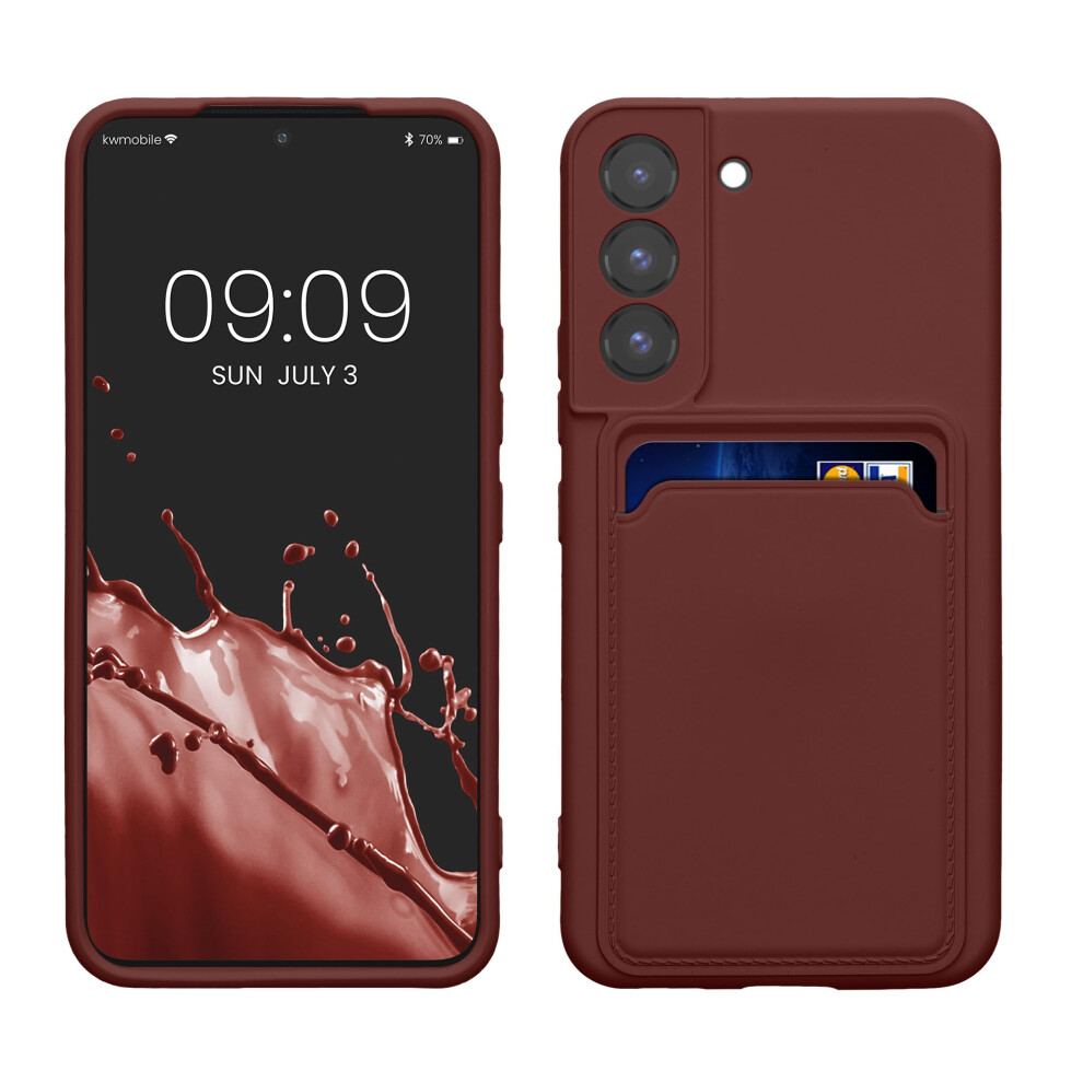 Kwmobile Case Compatible With Samsung Galaxy S22 Case - Tpu Phone Cover With Credit Card Holder - Tawny Red 4067668148181
