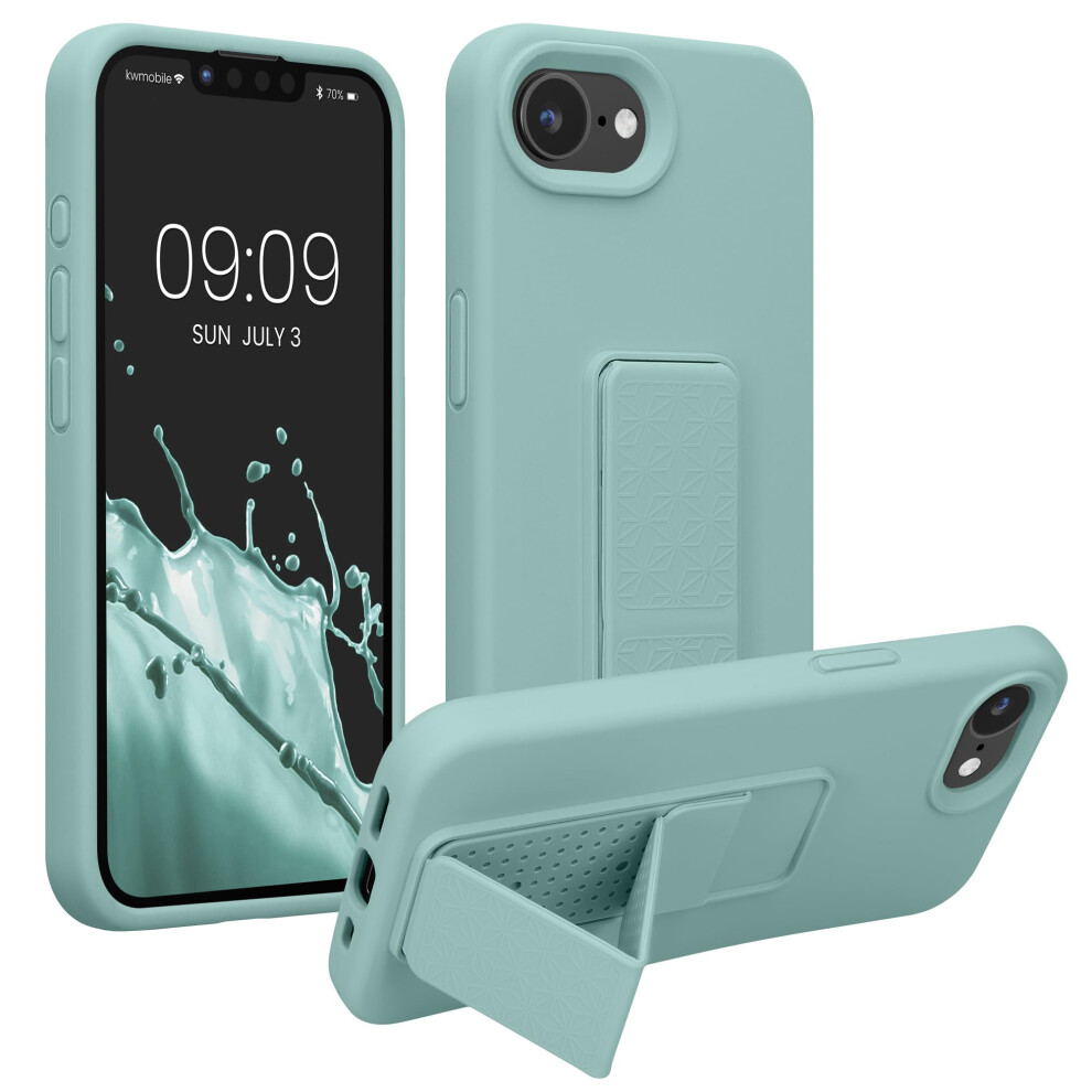 Kwmobile Case Compatible With Apple Iphone 16E - Case With Hand Strap And Stand Soft Tpu Silicone Coating - Mint 4067668155349