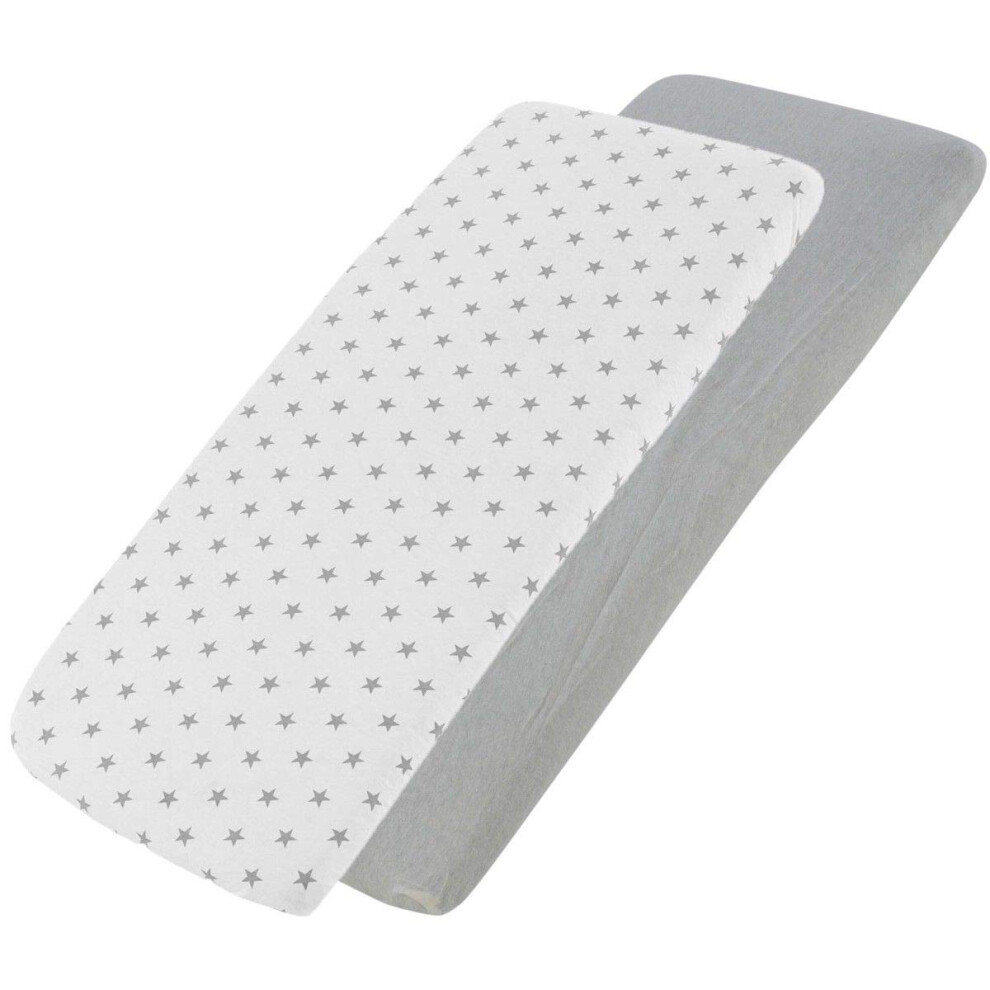 For Your Little One Crib Jersey Fitted Sheet 100% Cotton 40X90cm - 1X Light Grey / 1X Midnight Grey Star