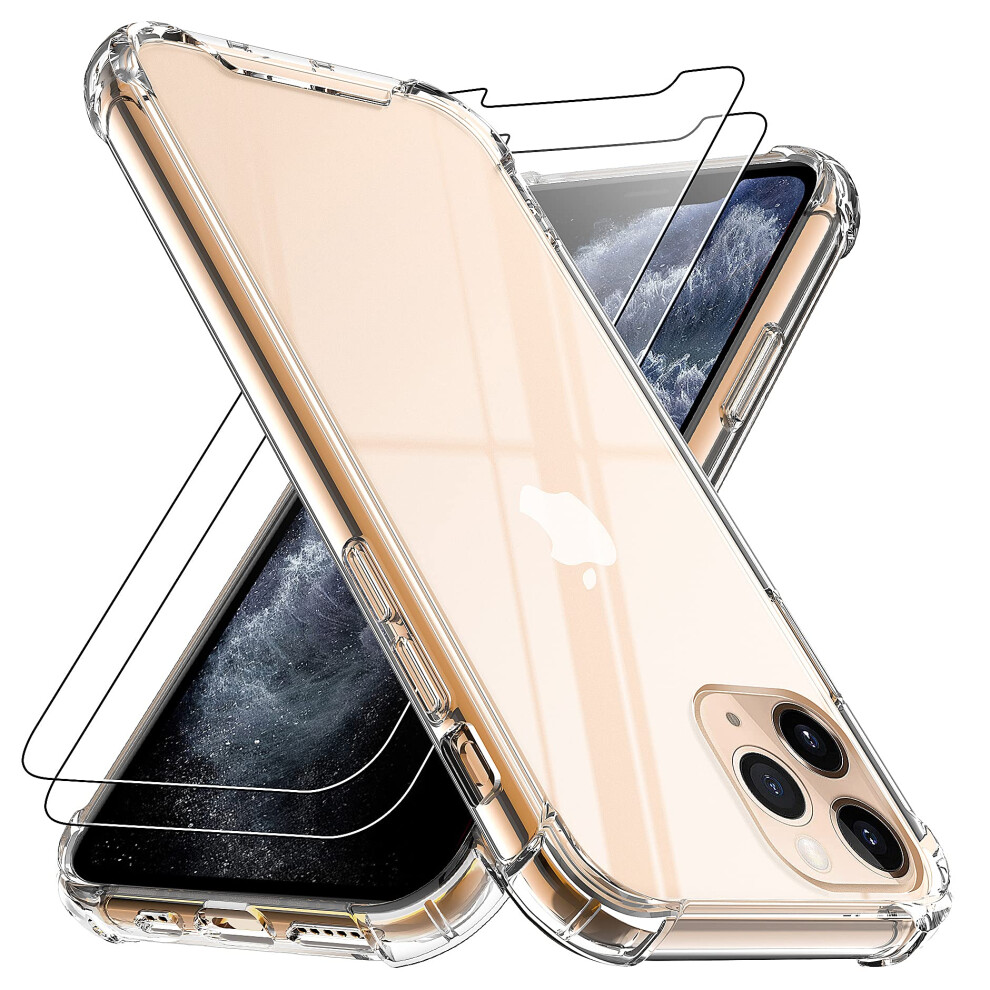 4Youquality Case For Iphone 11 Pro Max With [2-Pack] Tempered Glass Screen Protector, Air Cushion Drop Protection, Shockproof Transparent Clear Bumper 5060611980547
