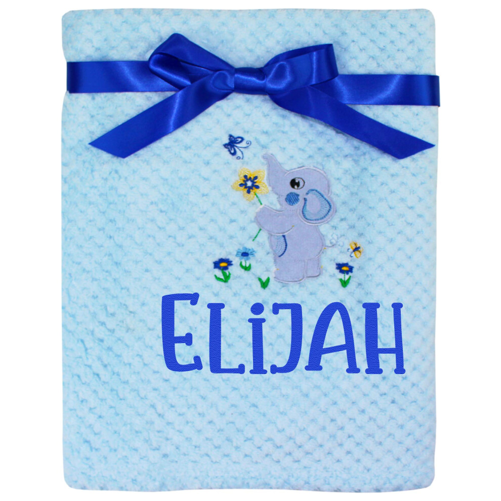 Personalised Fluffy Baby Elephant Blanket Blue Teddyts
