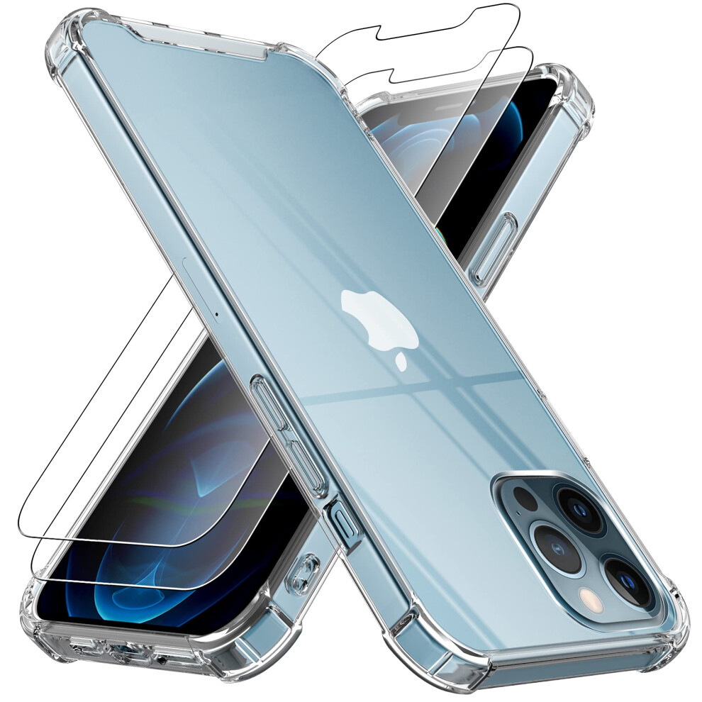 4Youquality Case For Iphone 12 Pro Max With [2-Pack Tempered Glass Screen Protector], 6.7-Inch, Airbag Drop Protection, Shockproof Transparent Clear 5060611980660