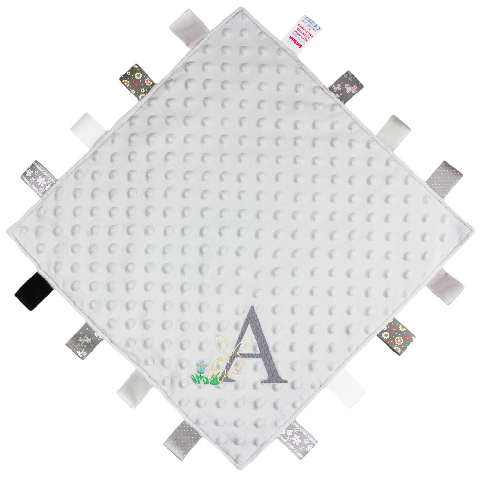 Personalised Initial Easter Bunny Baby Taggy Ribbon Comforter Blanket (Grey), 36Cm Grey Teddyts