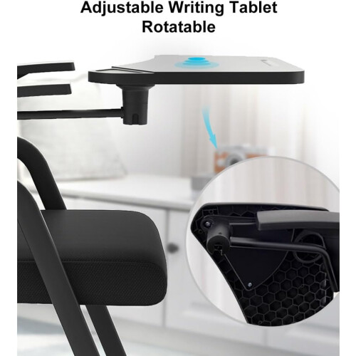Office Chair with Writing Board, Ergonomic Mesh Training Chair, Foldable Stackable Frame Green Blue 1