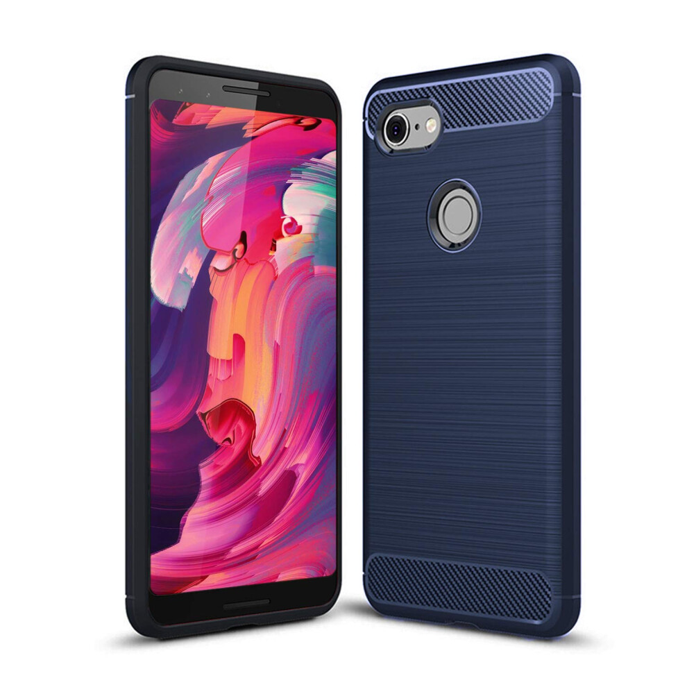 Scl Case For Google Pixel 3A - Anti-Slip Brushed Texture With Carbon Fiber Design, Shockproof Protective Soft Tpu Cover For Google 3A - Blue 8710147449700