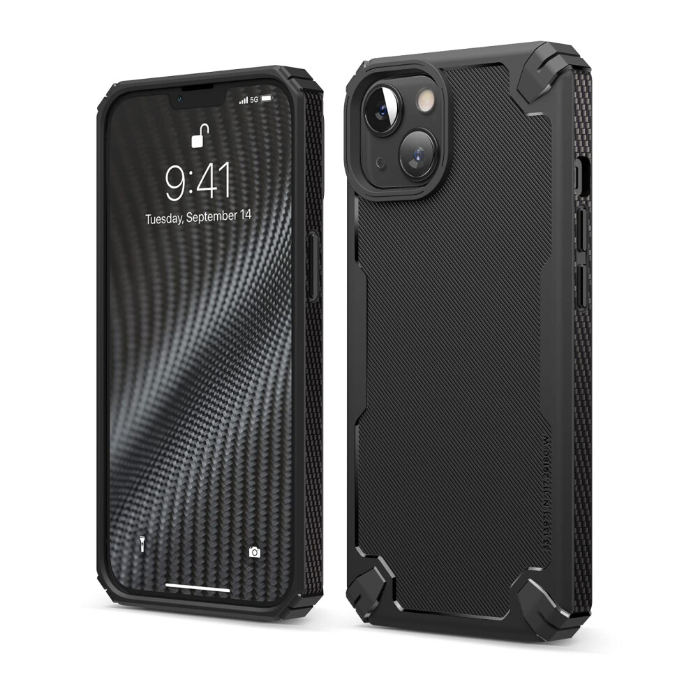 Elago Armor Case Compatible With Iphone 13 Case (6.1"), Heavy-Duty Protective Case, Premium Tpu, Carbon Fiber Texture, Tough Rugged Design, Full Body 8809788485175