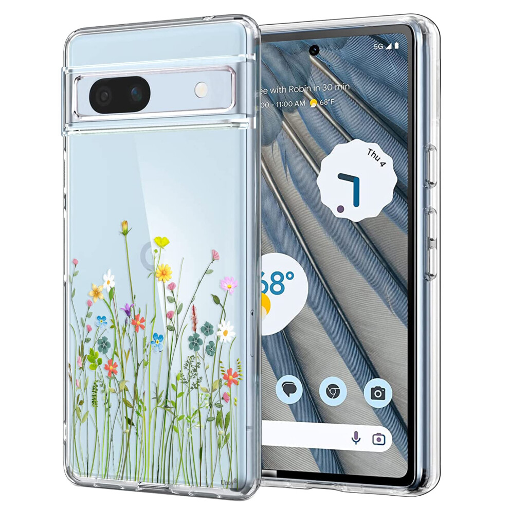 Unov Case Compatible With Pixel 7A Case Clear With Pattern Slim Protective Soft Tpu Bumper Embossed Flower Design 6.1 Inch (Flower Bouquet) 6974980002702