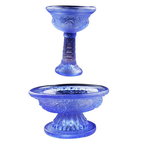 4Pcs Blue Glass Offering Cups Delicate Buddhist Worship
