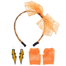 2St Lace Haarband Neon Oorbellen Handschoenen 80's Feest