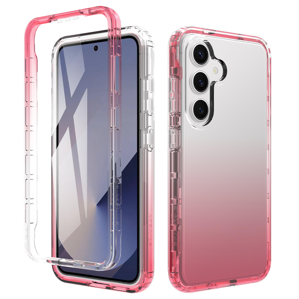 Eshuyi? Clear Case For Samsung Galaxy S25, Soft Tpu Dustproof Shockproof 360? Full-Body Cover Built-In Screen Protector, Pc Hybrid Bumper Frame, Red 6986638670935