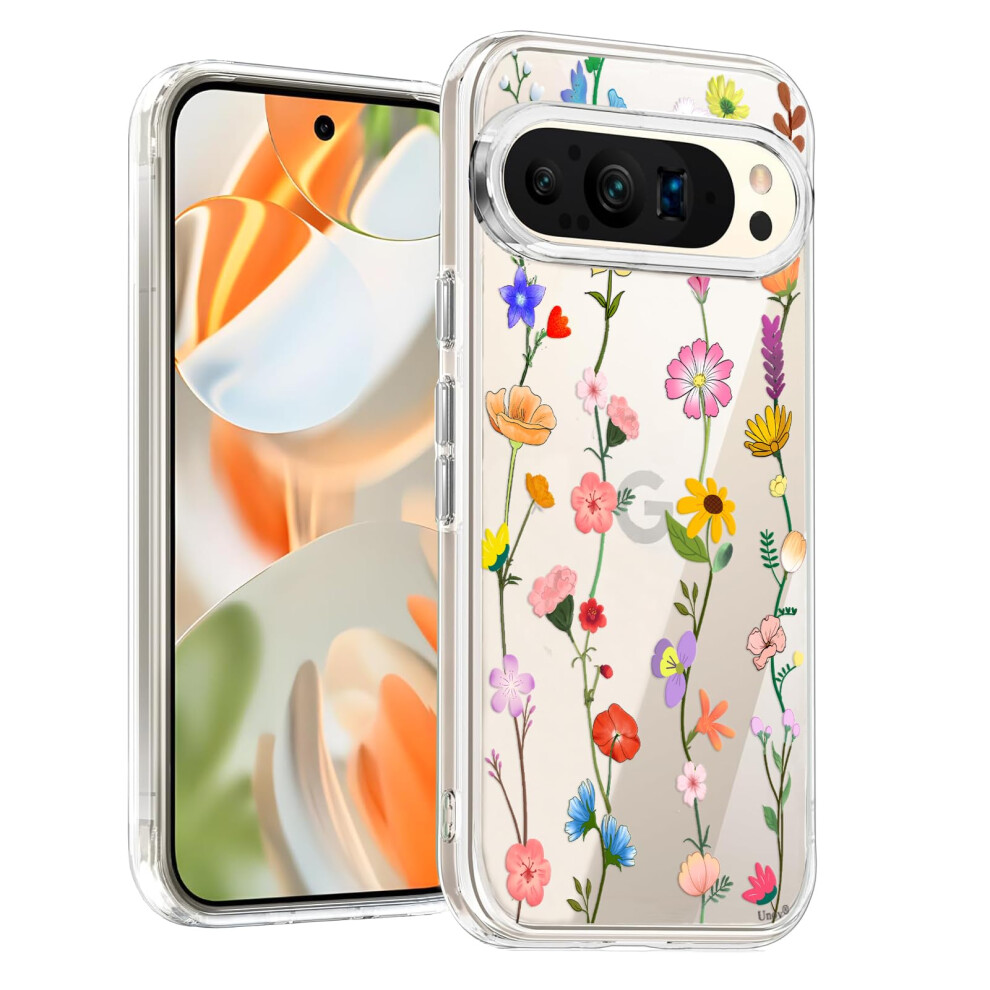 Unov Case Compatible With Pixel 9 Pixel 9 Pro 5G Clear With Floral Aesthetic Flower Girly Design Soft Tpu Shock Absorption Slim Embossed Pattern 6978526291964