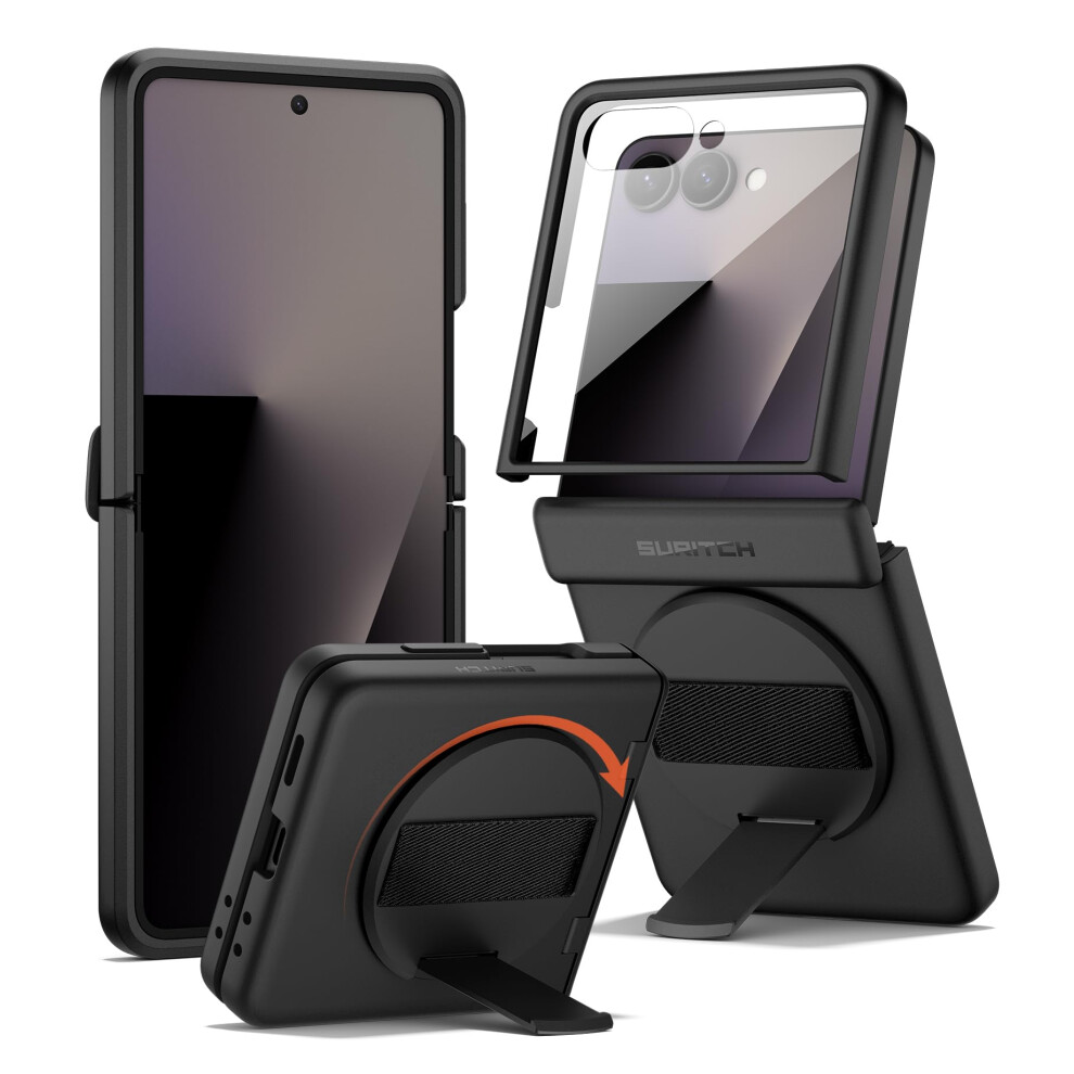 Suritch Compatible With Samsung Galaxy Z Flip 7 Case With 360? Rotatable Hand Strap Phone Grip Holder & Kickstand & Screen Protector & Hinge 6977140252368