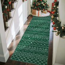 3x8 Christmas Runner Rug Green Moroccan Style Washable Non Slip Festive Hallway Holiday Decor