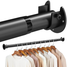 Black Heavy Duty Adjustable Closet Rod 1751in, 65lbs Load, 1.3in Diameter Wardrobe Hanging Bar
