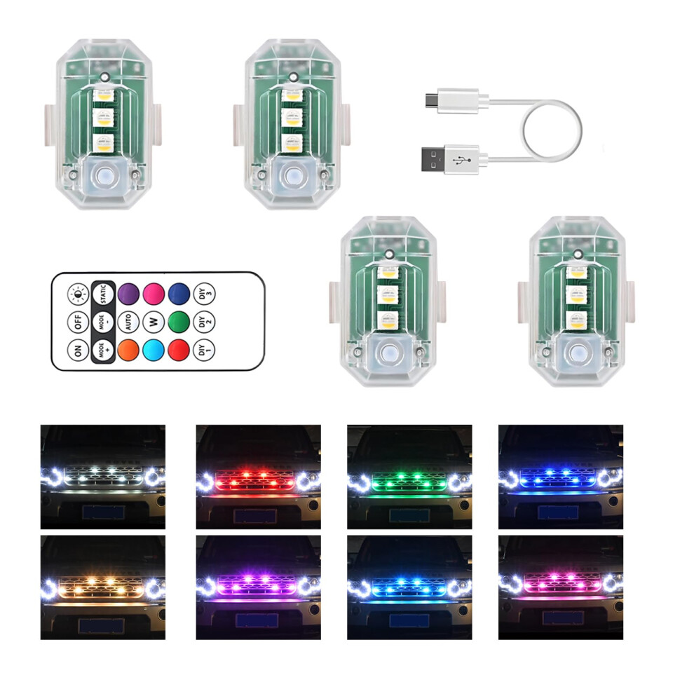 4Pcs Wireless Led Strobe Lights With Remote, 8 Colors Usb Rechargeable Waterproof Emergency Lights For Car Motorcycle Drone 9455672825870