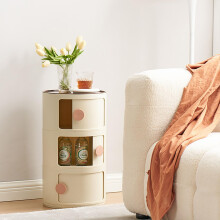 3 Tier Round Nightstand with Drawers and Sliding Door, Compact Bedside Table for Bedroom and Living Room