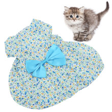 Vestido azul para mascota, talla L, estampado floral, estilo princesa, con lazo