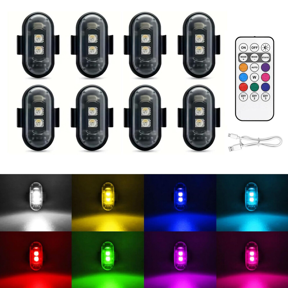 Car Led Strobe Lights With Remote Control, Wireless Anticollision Lamps For Cars Bikes Drones 8Pcs 9053599154310