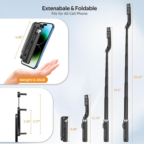 Selfie Stick Tripod with Wireless Remote, 40 Inch Extendable Phone Stand for iPhone and Android 1