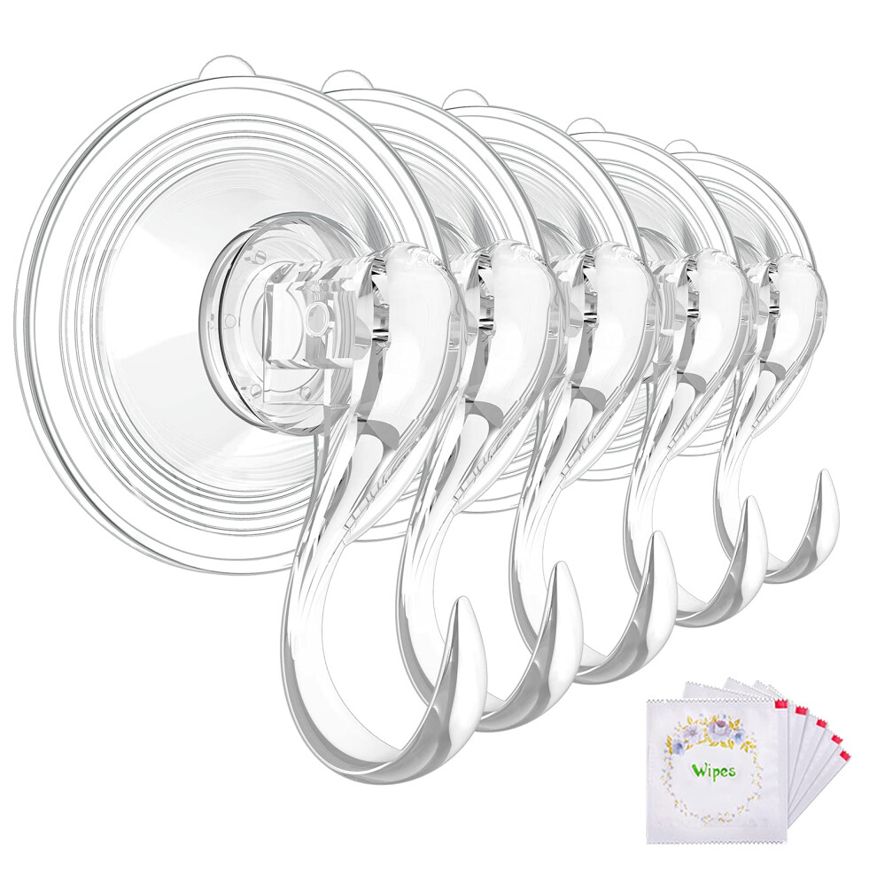 Large Clear Suction Cup Hooks Heavy Duty 22 Lbs Hold Removable Reusable Double Lock 5 Pack 9044945407914
