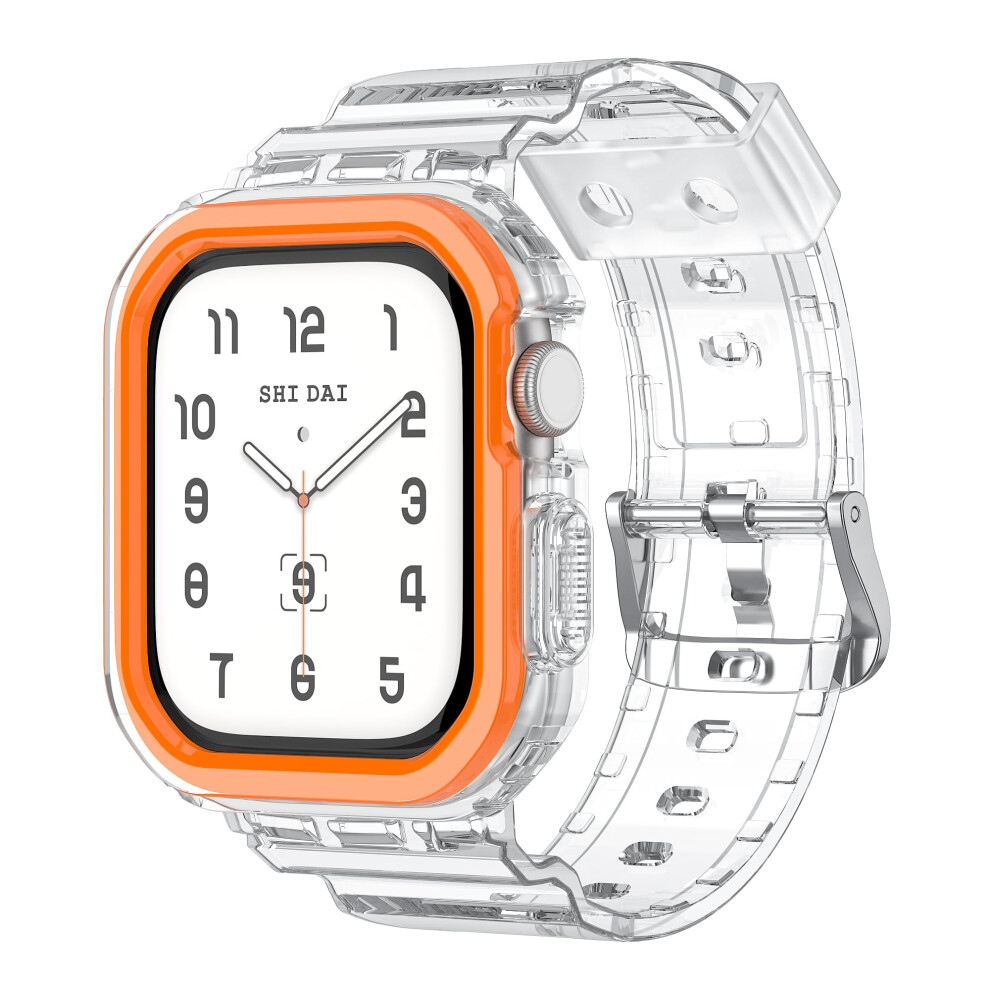 Band With Scratchresistant Bumper Case For Apple Watch Series 10 46Mm 42Mm Transparent Tpu Strap Orange 9455672829274