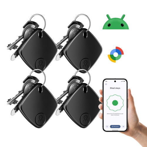 4 Pack Bluetooth Smart Tracker Tags for Android, Google Find My Device Compatible, Waterproof