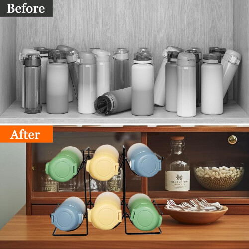 Water Bottle Organizer and Wine Rack, 2 Tier Stackable Metal Holder for Kitchen Cabinet Storage 1